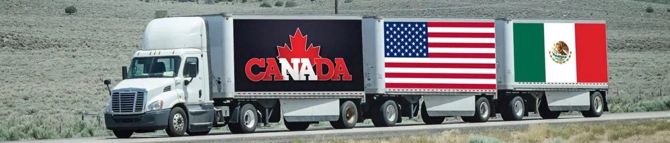 truck with mexico, canada, and united states flags
